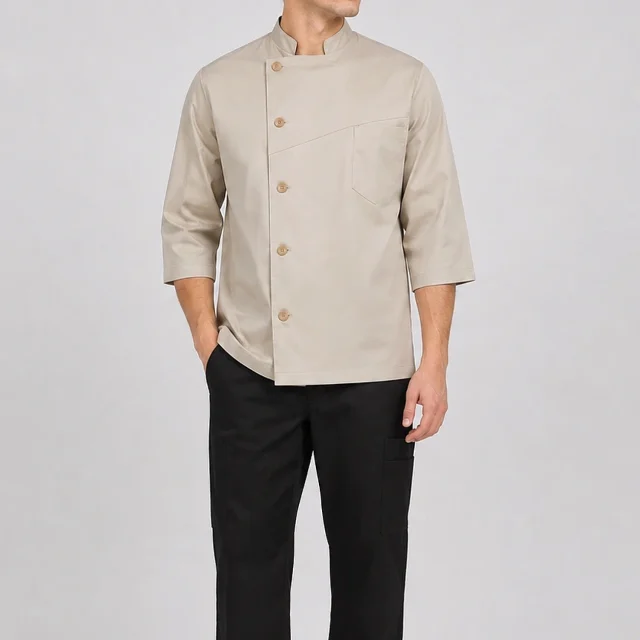 chaqueta chef boton beige unisex (2)