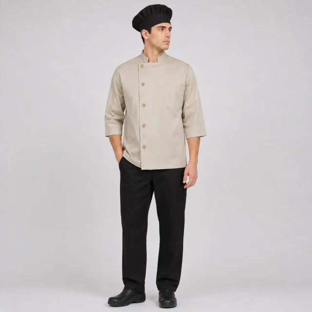 chaqueta chef boton beige unisex