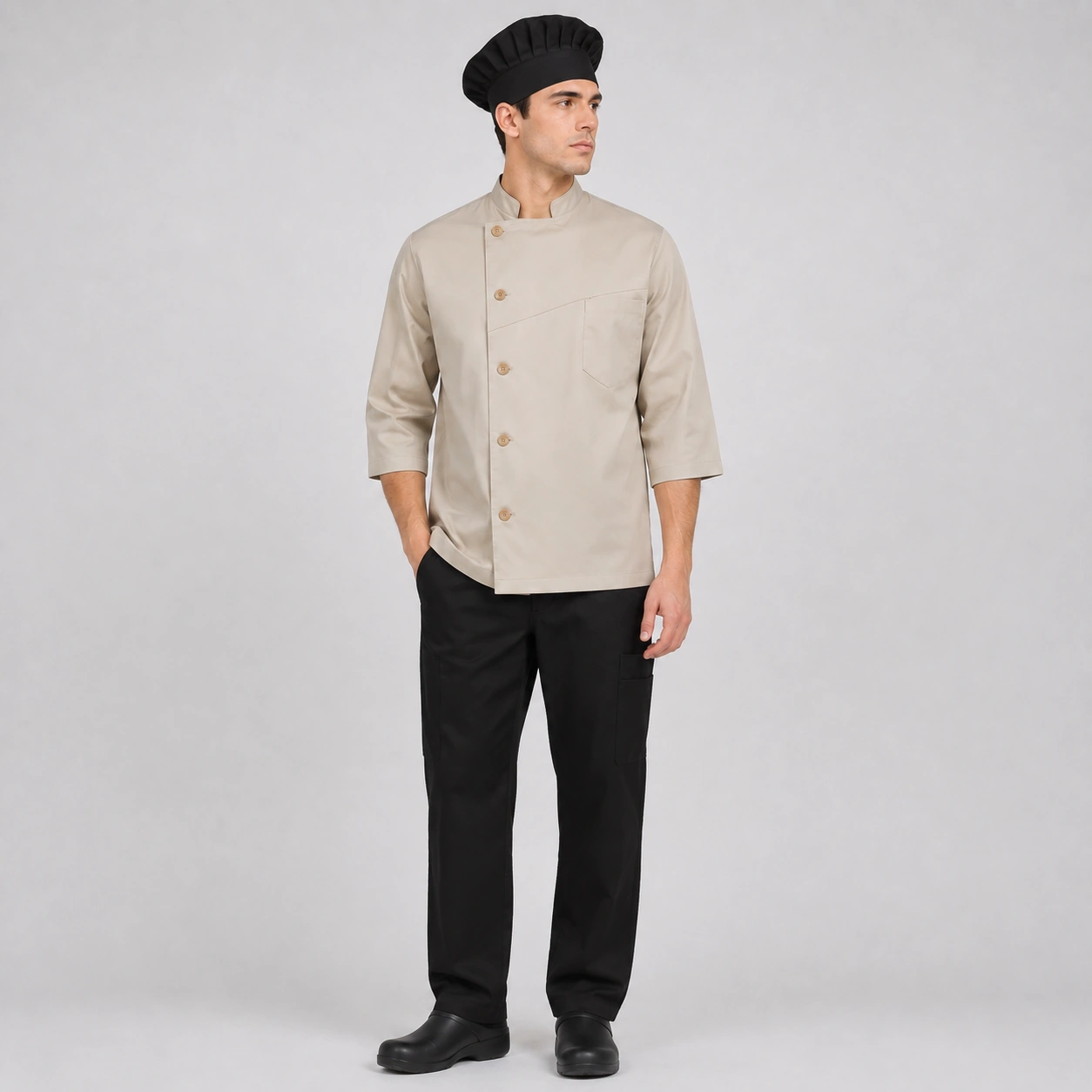 chaqueta chef boton beige unisex