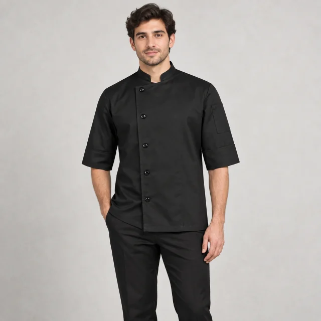 chaqueta chef boton negra unisex gabardina