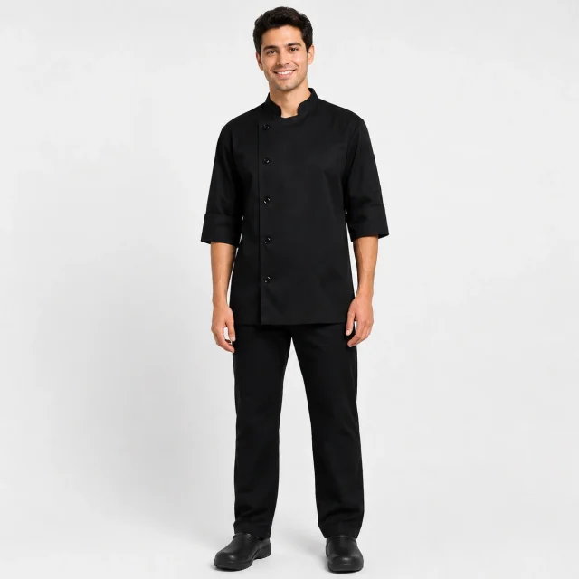 chaqueta chef boton negra unisex gabardina