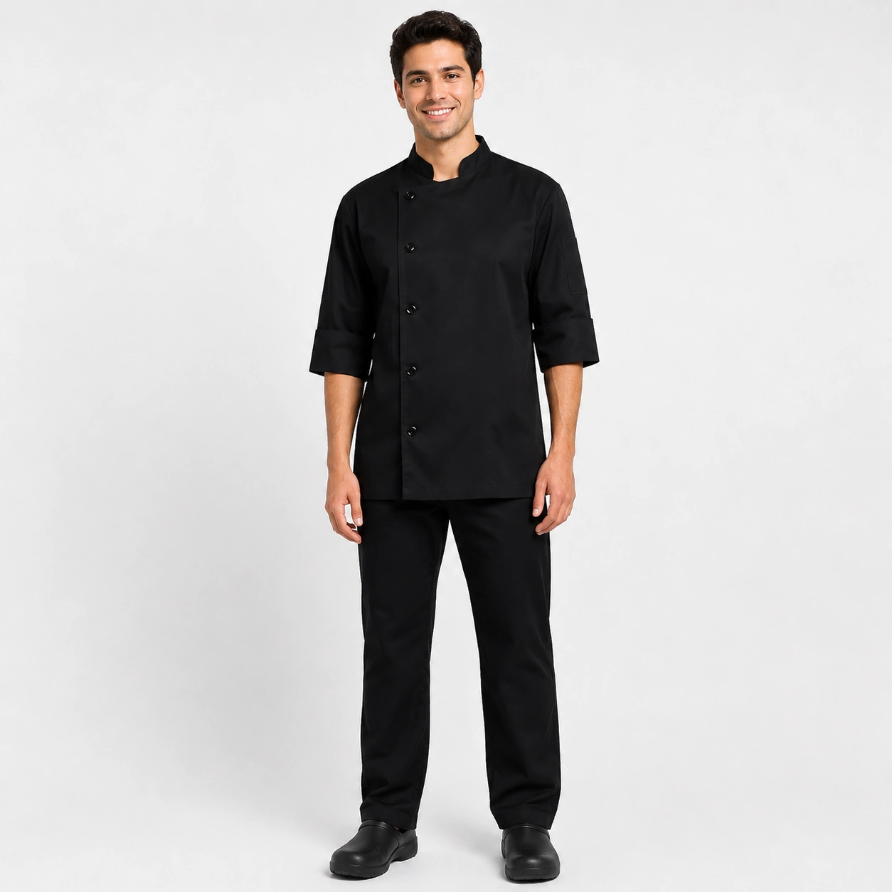 chaqueta chef boton negra unisex gabardina