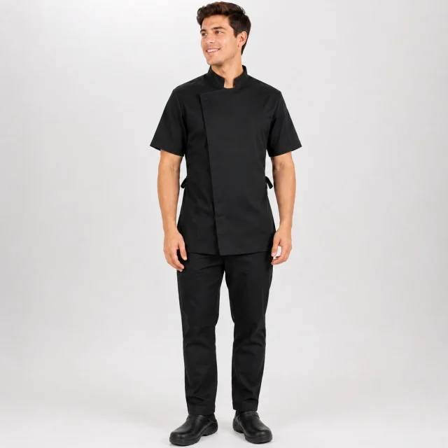 chaqueta chef cierre negra gabardina unisex
