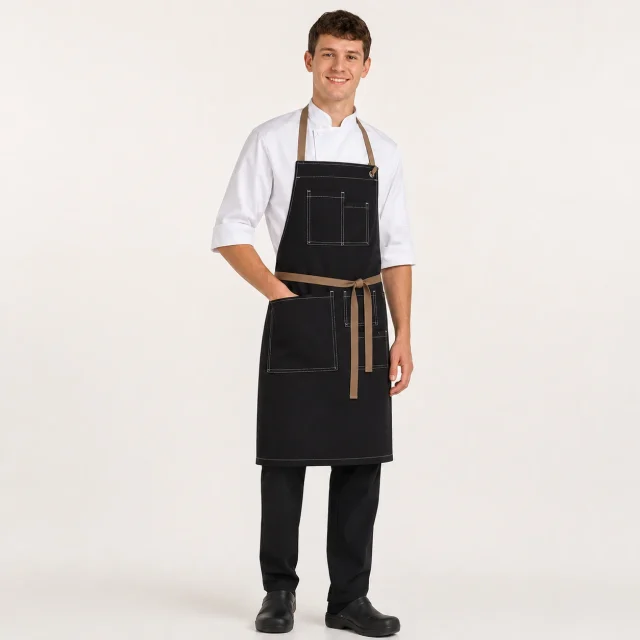 pechera delantal negra beige gabardina (1)