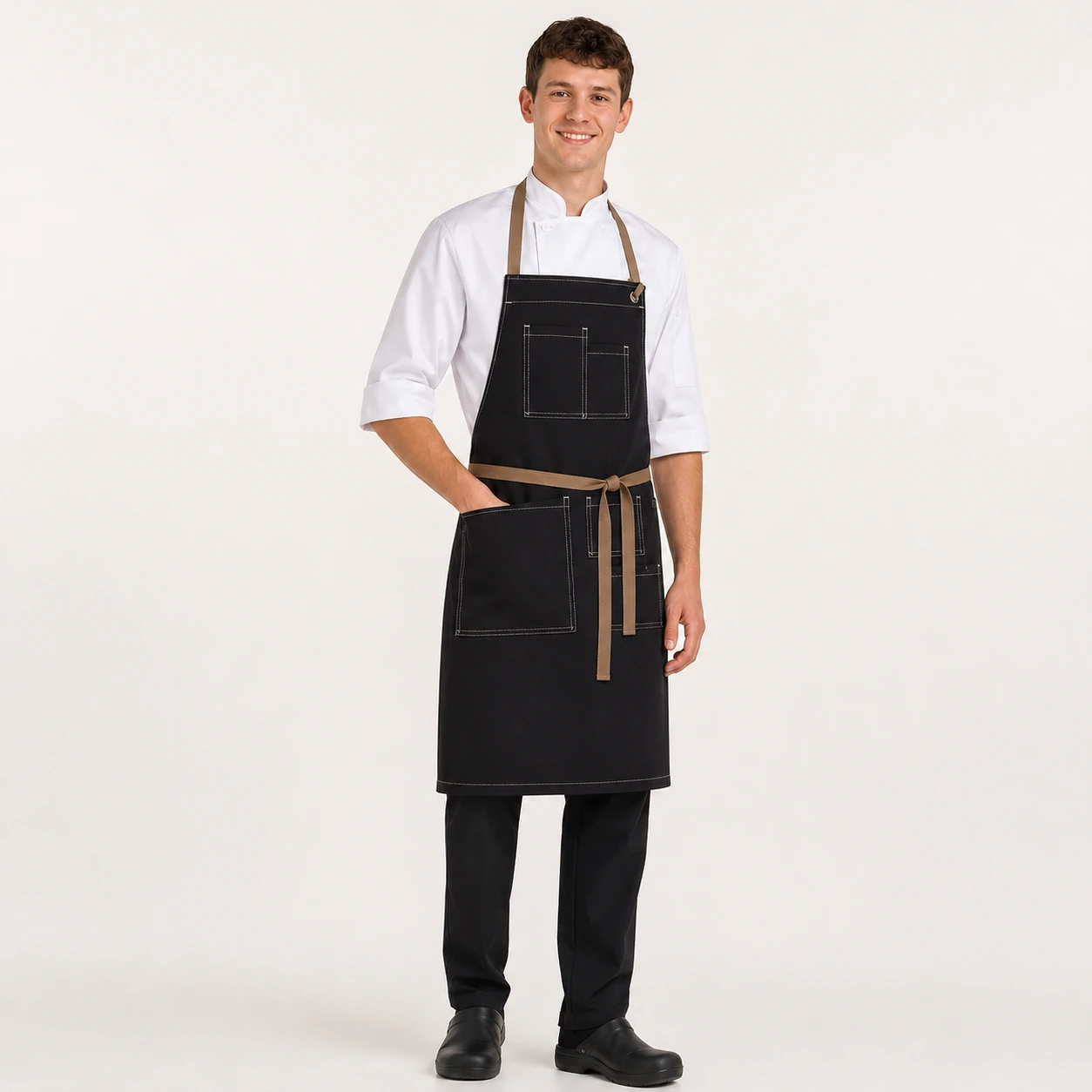 pechera delantal negra beige gabardina (1)