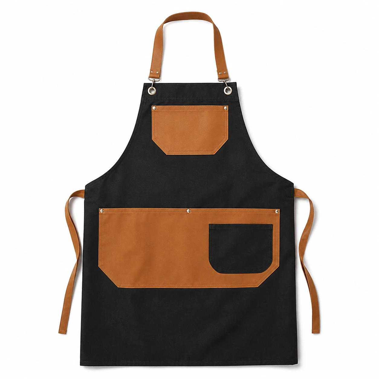 pechera delantal ecocuero negro naranjo premium (2)