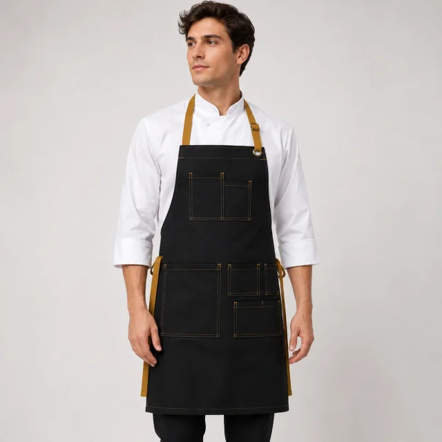 pechera delantal negra mostaza gabardina (2)