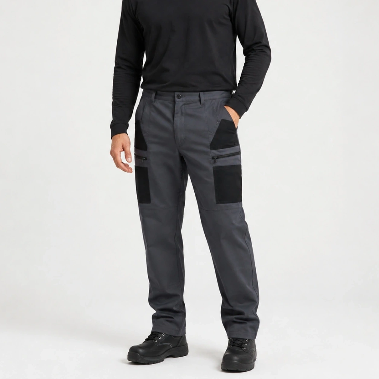 pantalon cargo gris con negro