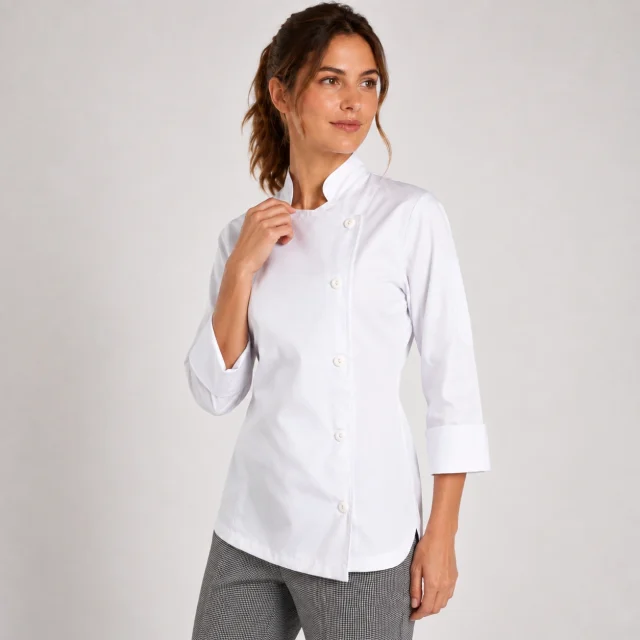 chaqueta chef blanca boton dama