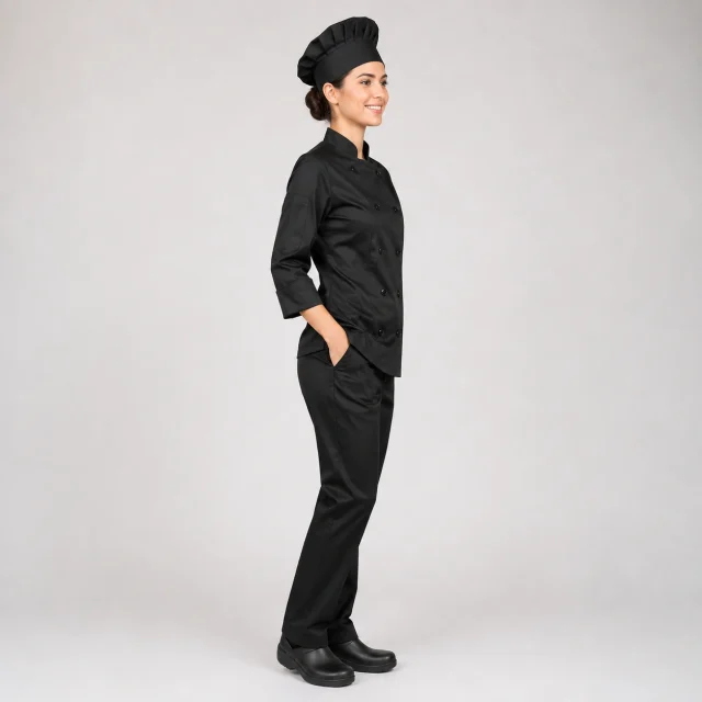 chaqueta chef negra boton dama (1)