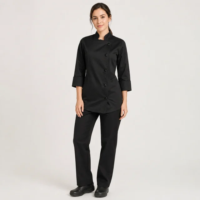 chaqueta chef negra boton dama (2)