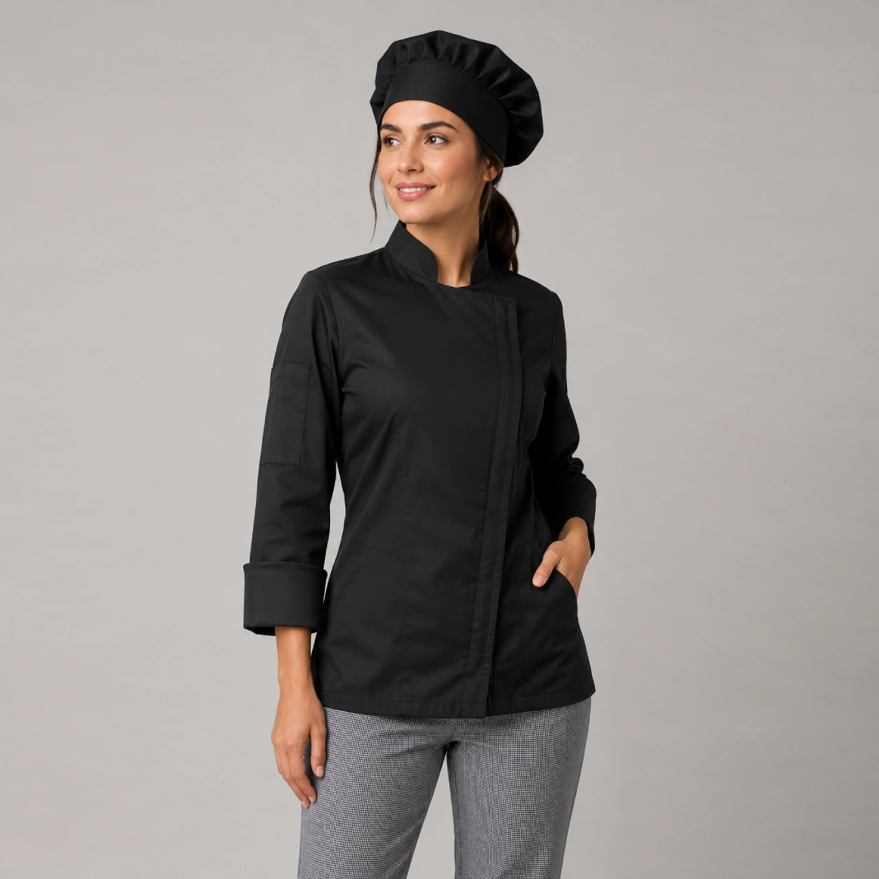 chaqueta chef negra cierre dama (1)