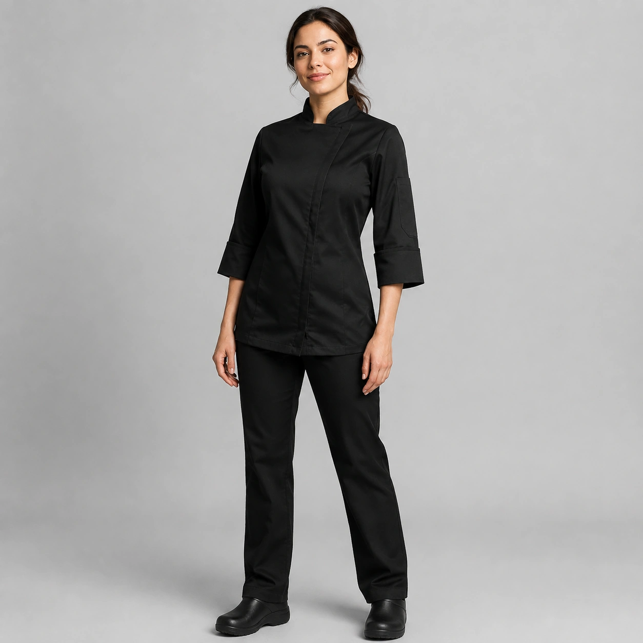 chaqueta chef negra cierre dama (2)