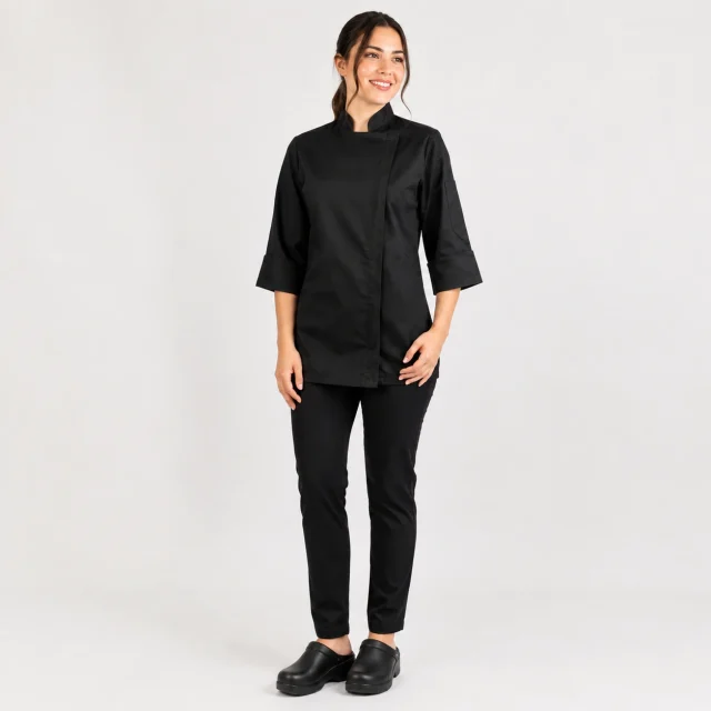 chaqueta chef negra cierre dama