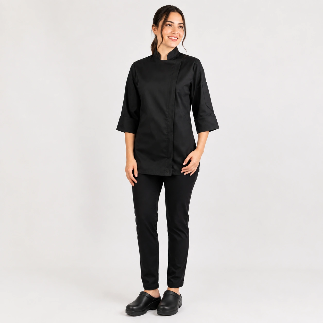 chaqueta chef negra cierre dama