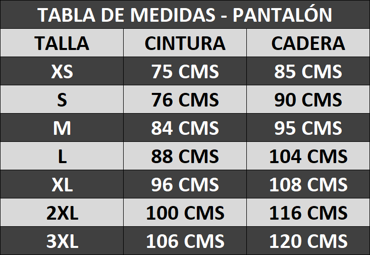 tabla medidas pantalon marinelli