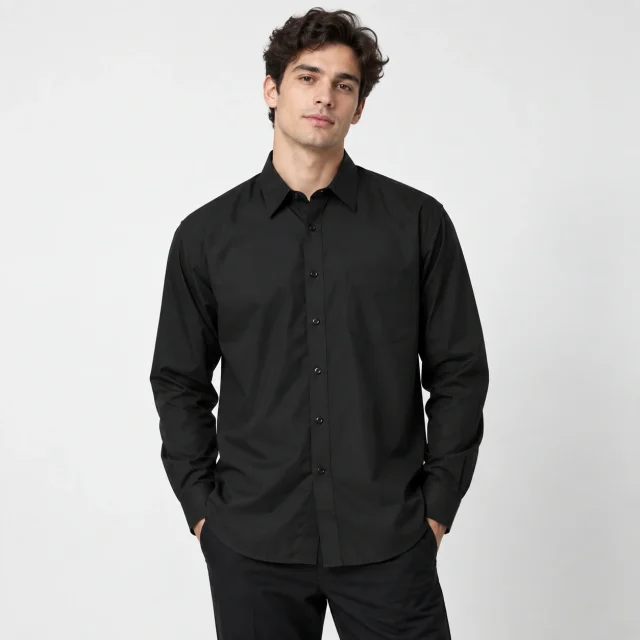 camisa negra popelina unisex manga larga marinelli (2)