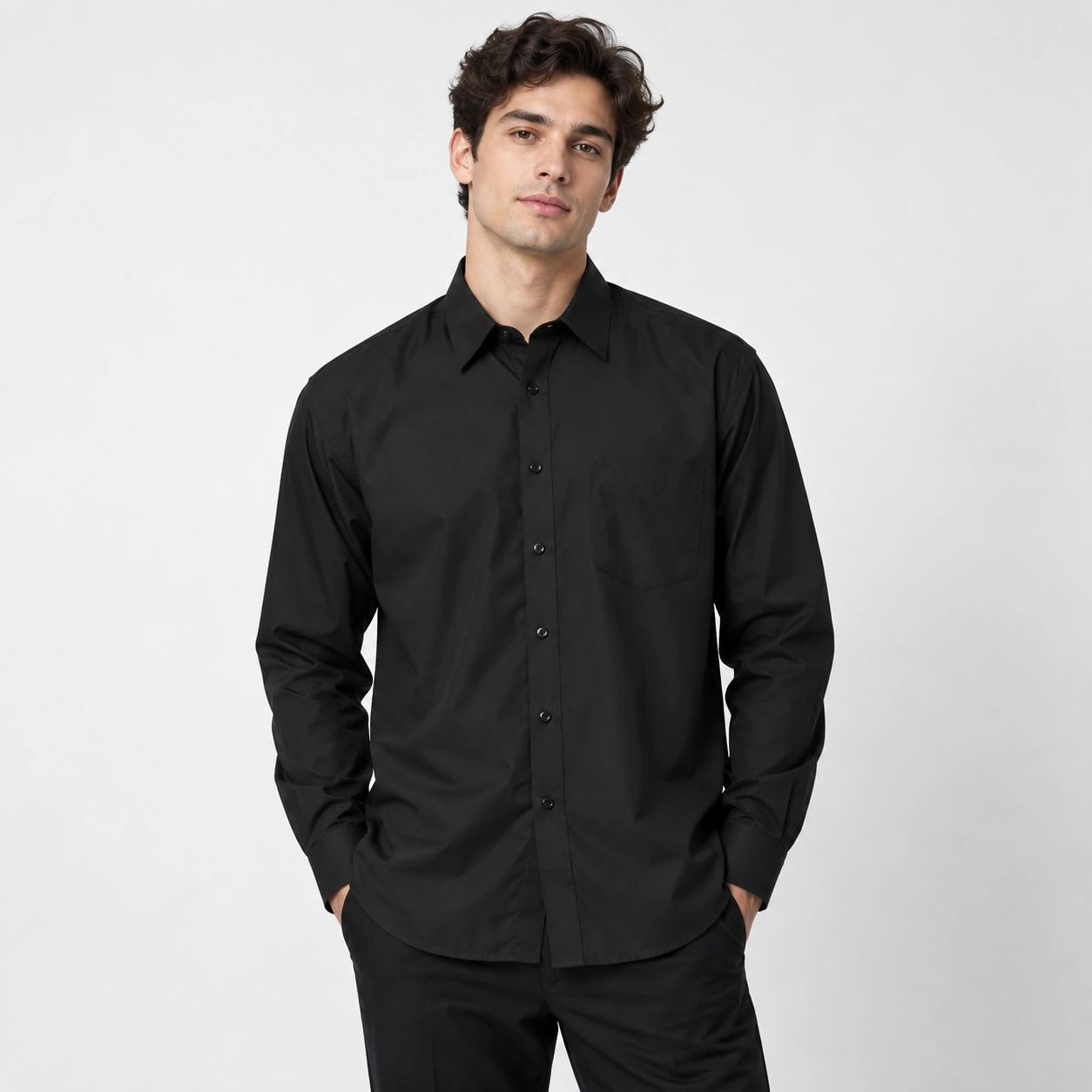 camisa negra popelina unisex manga larga marinelli (2)