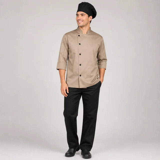 chaqueta chef beige boton (1)