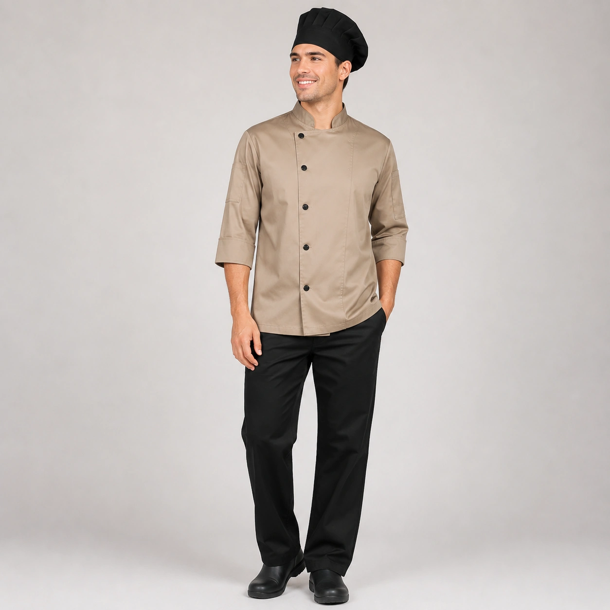 chaqueta chef beige boton (1)