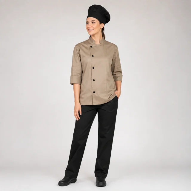 chaqueta chef beige boton (2)