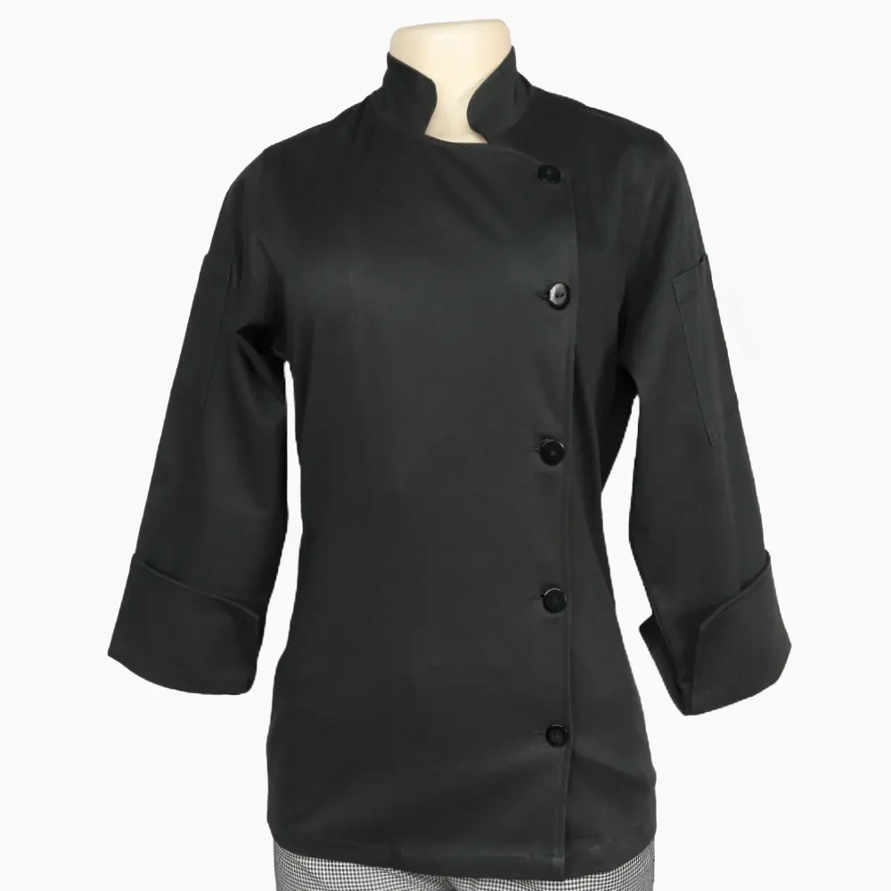 Chaqueta Chef Dama Elasticada Negra Botones - Imagen 5