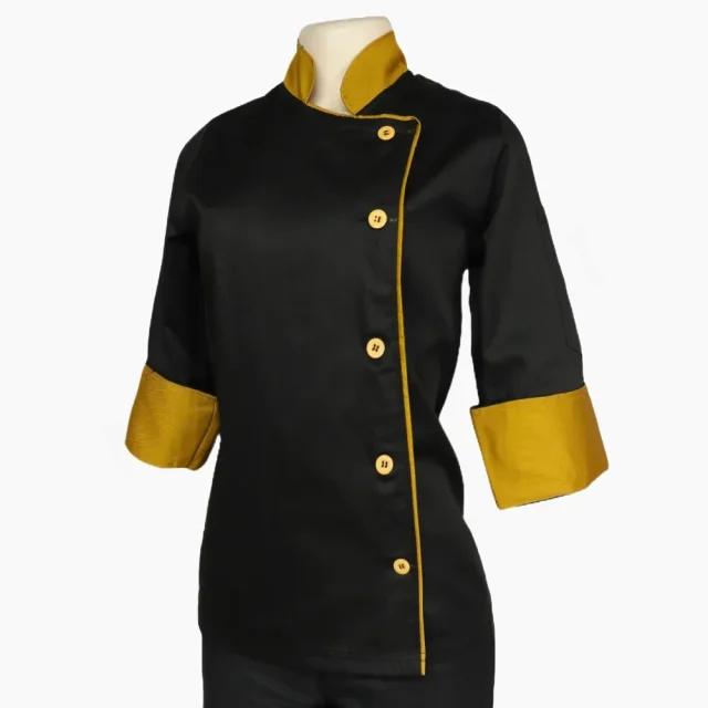 Chaqueta Chef Dama Negra Mostaza Gabardina