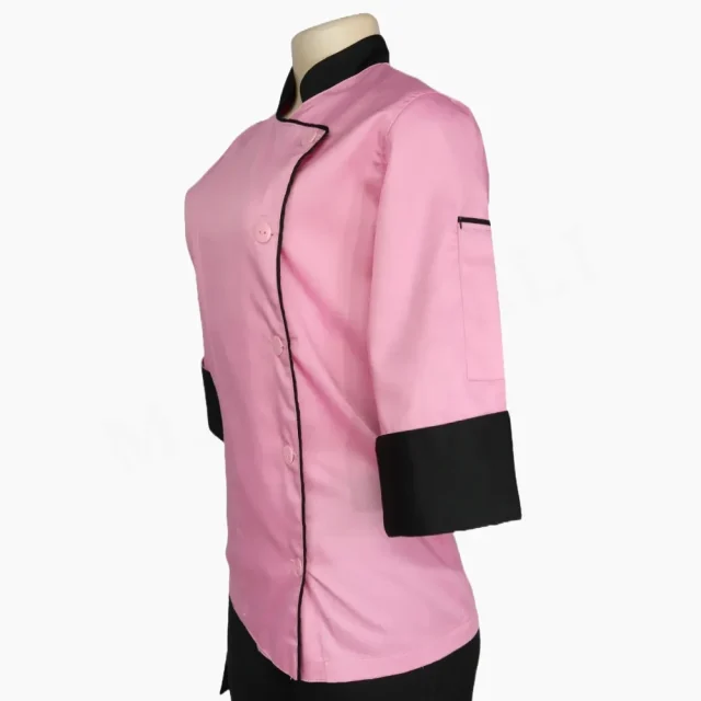 Chaqueta Chef Dama Rosa y Negro Gabardina