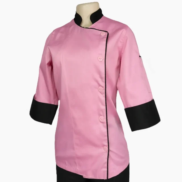Chaqueta Chef Dama Rosa y Negro Gabardina