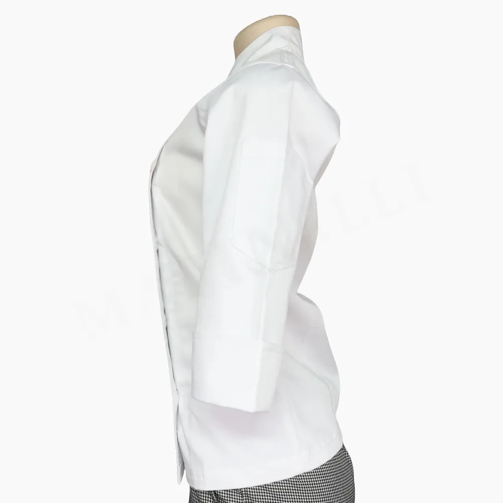 Chaqueta Chef Dama Blanca Gabardina Botones - Imagen 3