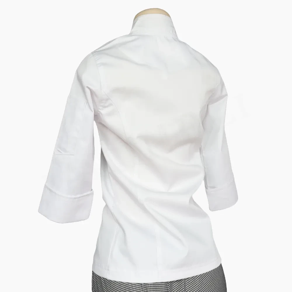 Chaqueta Chef Dama Blanca Gabardina Botones - Imagen 4