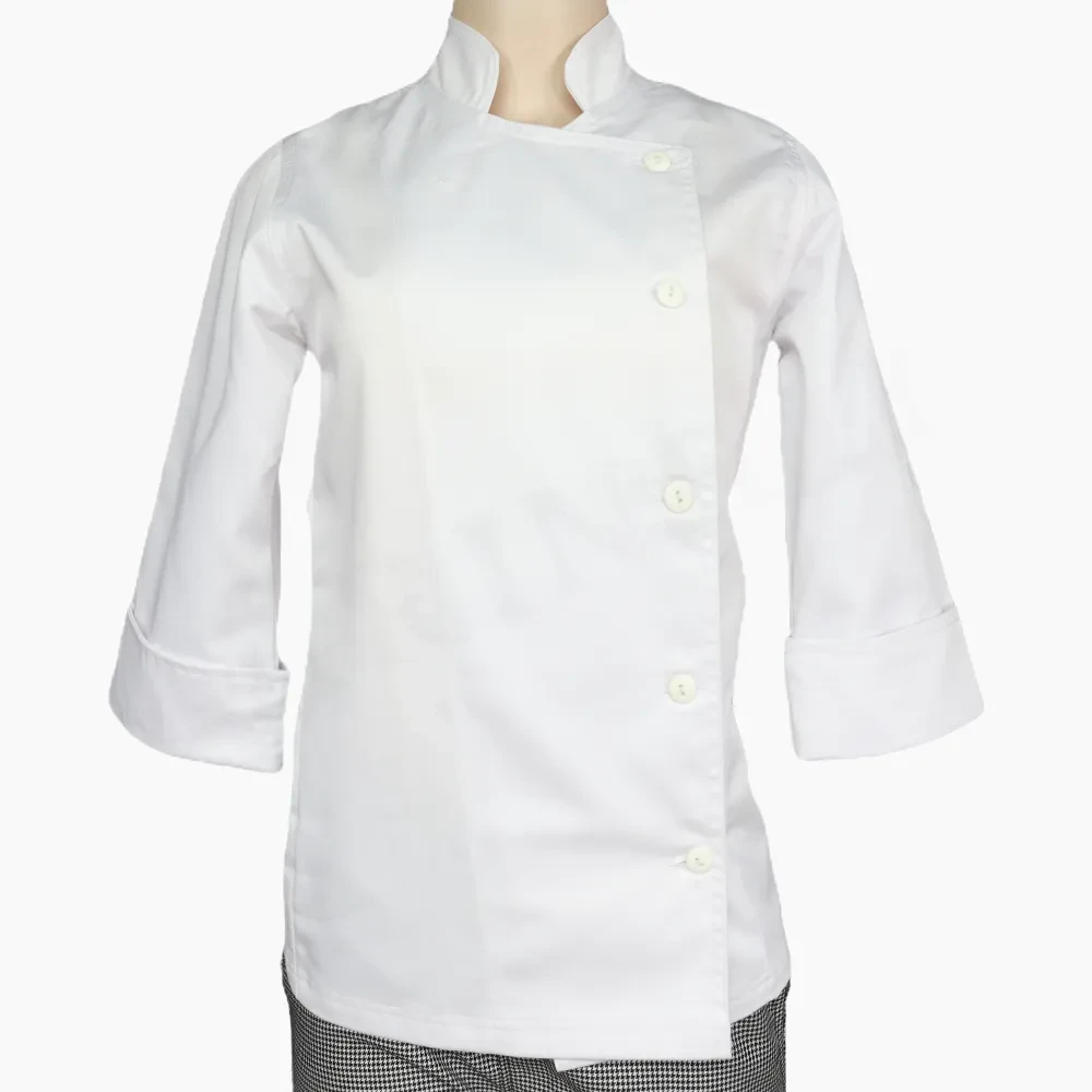 Chaqueta Chef Dama Blanca Gabardina Botones - Imagen 2