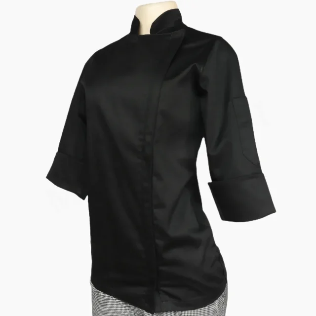 Chaqueta Chef Dama Negra Gabardina Cierre