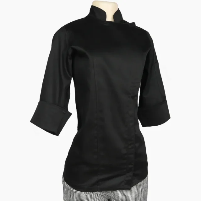 Chaqueta Chef Dama Negra Gabardina Cierre