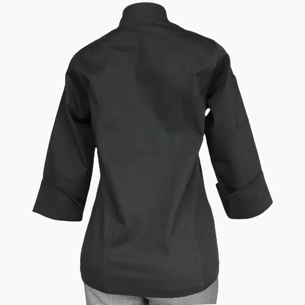 Chaqueta Chef Dama Elasticada Negra Botones - Imagen 3