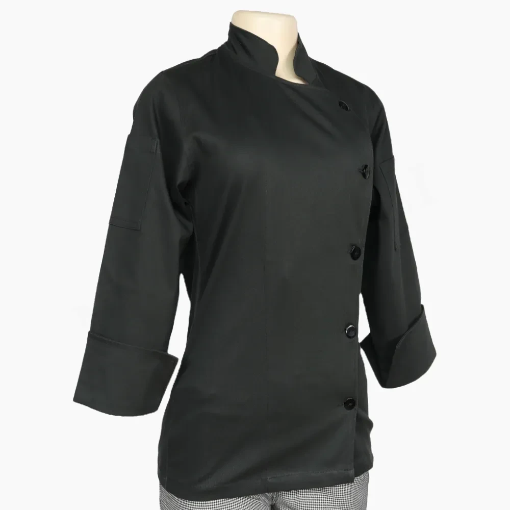 Chaqueta Chef Dama Elasticada Negra Botones