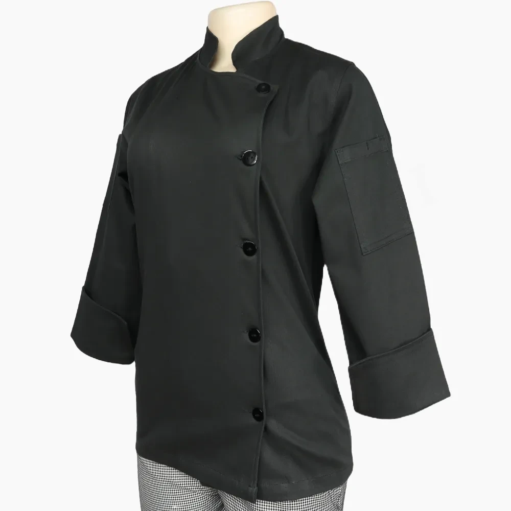 Chaqueta Chef Dama Elasticada Negra Botones - Imagen 4