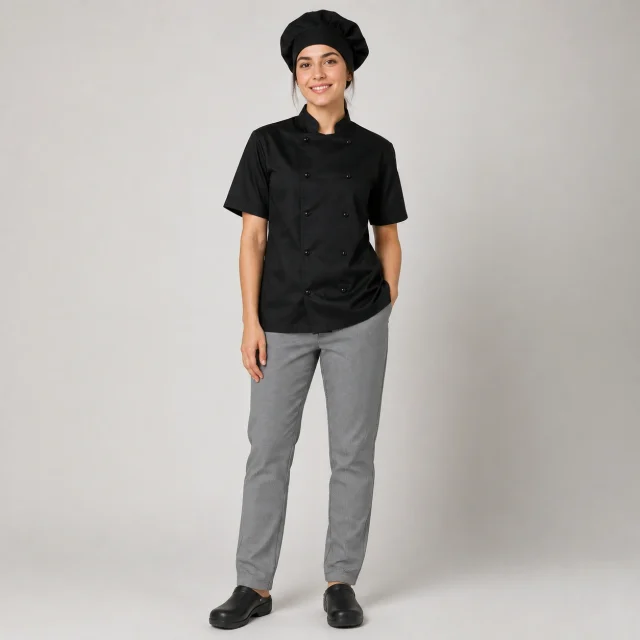 chaqueta chef doble boton negra manga corta (3)