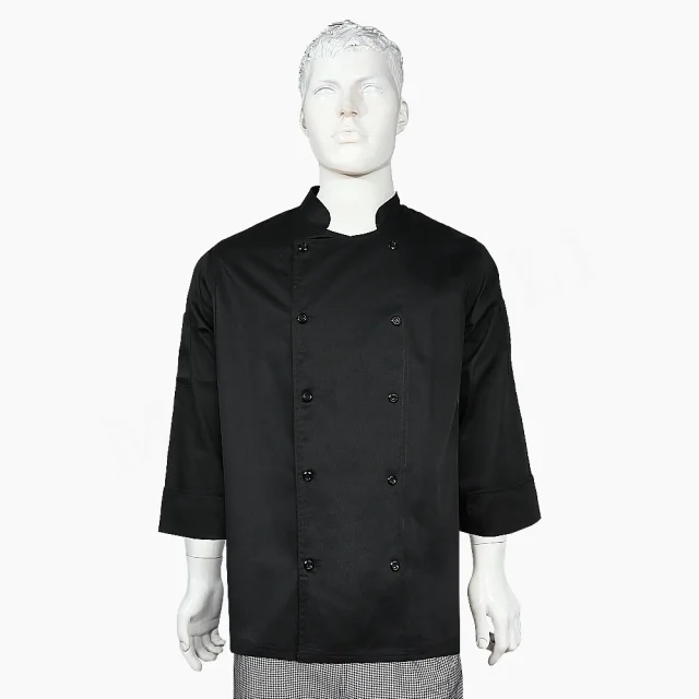 Chaqueta Chef Negra Doble Botón Gabardina
