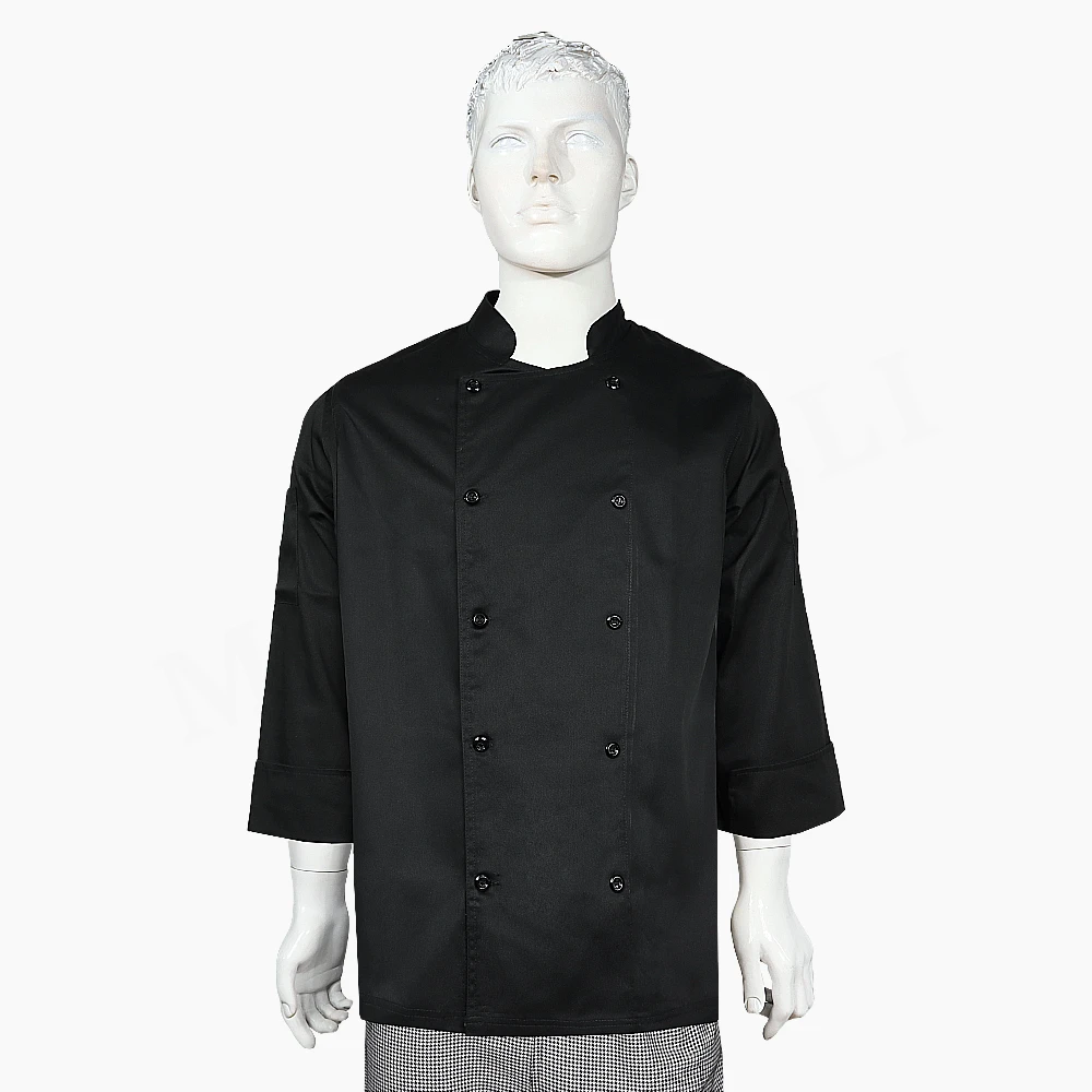 Chaqueta Chef Negra Doble Botón Gabardina