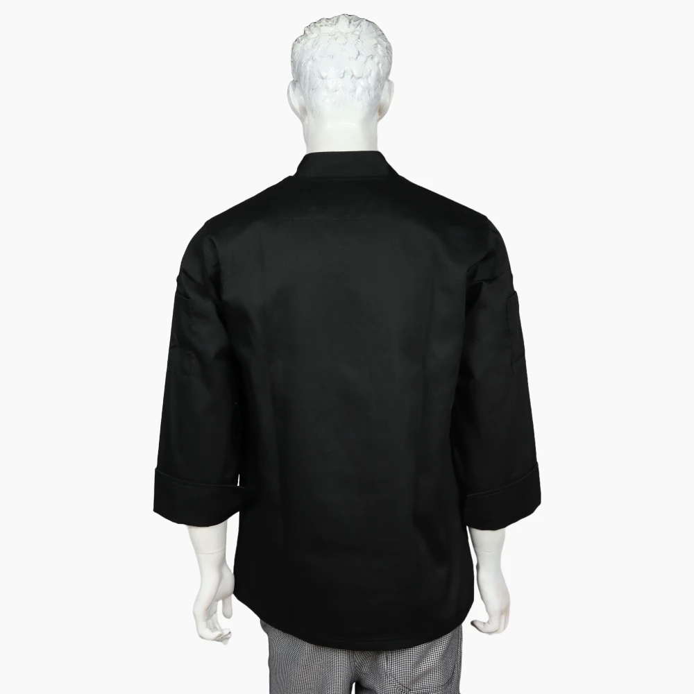 Chaqueta Chef Negra Doble Botón Gabardina - Imagen 3