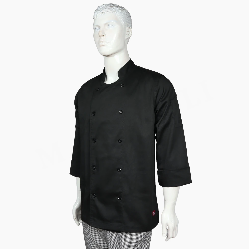 Chaqueta Chef Negra Doble Botón Gabardina - Imagen 2