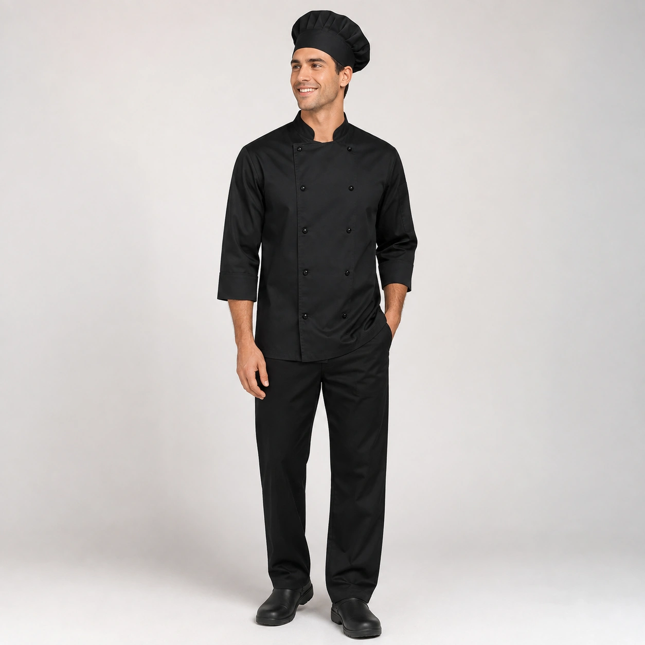 chaqueta chef negra doble boton gabardina unisex (1)