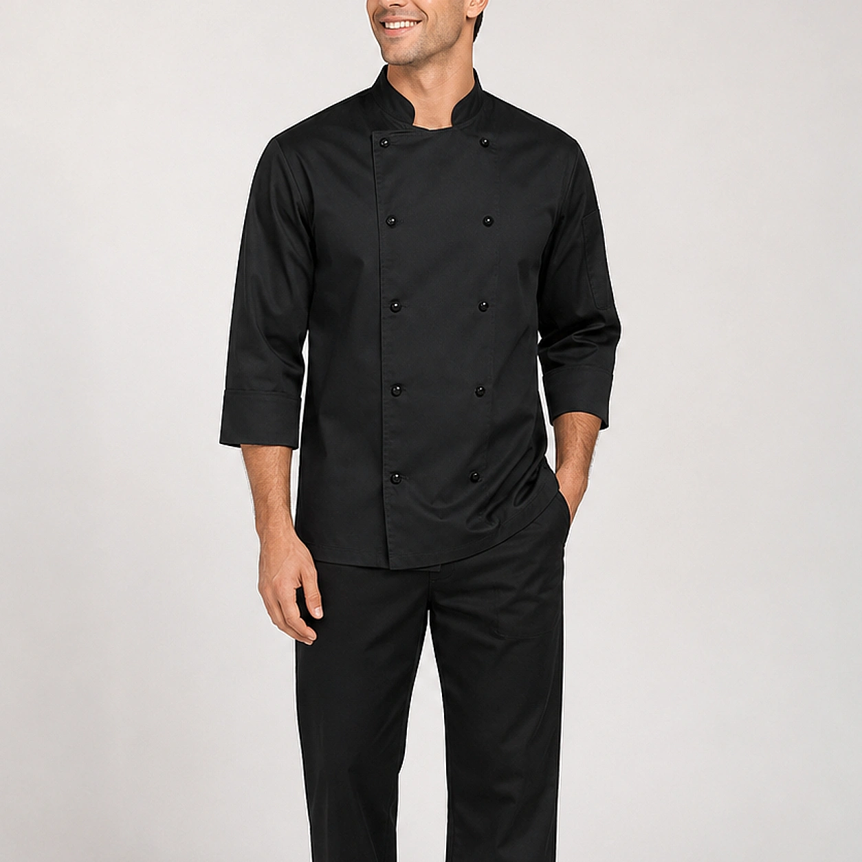 chaqueta chef negra doble boton gabardina unisex (2)
