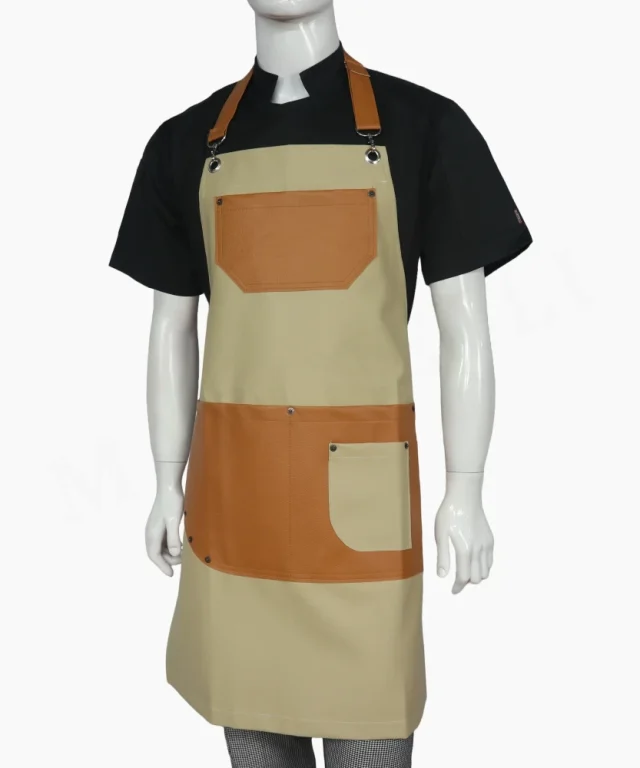 pechera ecocuero beige naranja chef cocina marinelli 2
