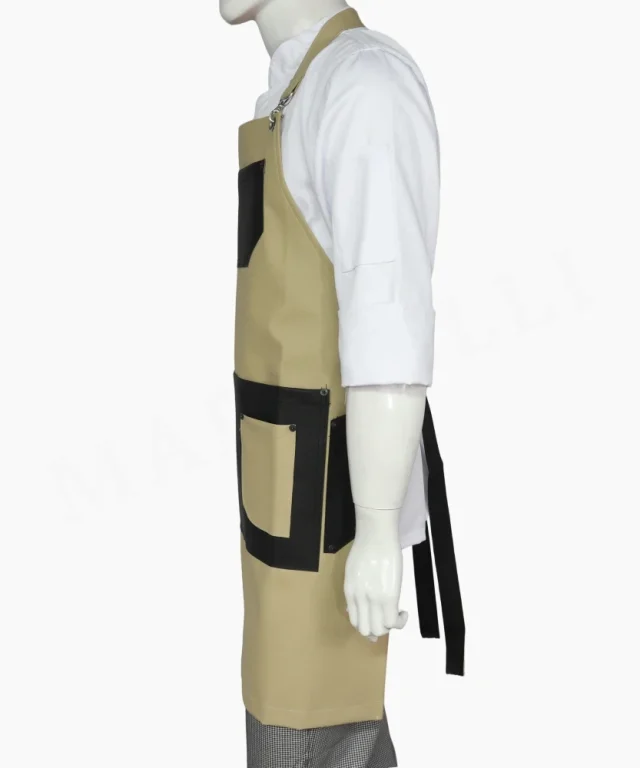 pechera ecocuero beige negro chef cocina marinelli 2