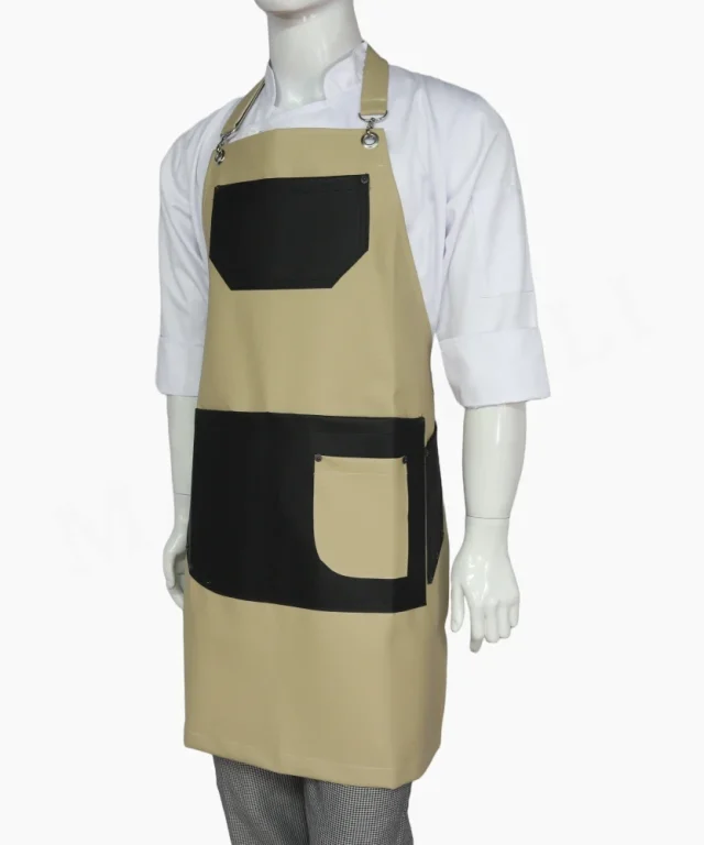 pechera ecocuero beige negro chef cocina marinelli 3