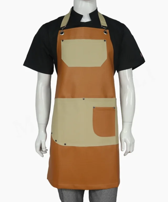 pechera ecocuero naranja beige chef cocina marinelli 3