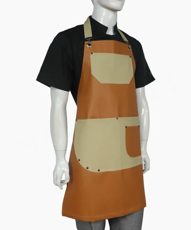 pechera ecocuero naranja beige chef cocina marinelli 4