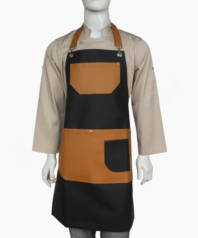 pechera ecocuero negro naranja chef cocina marinelli 1